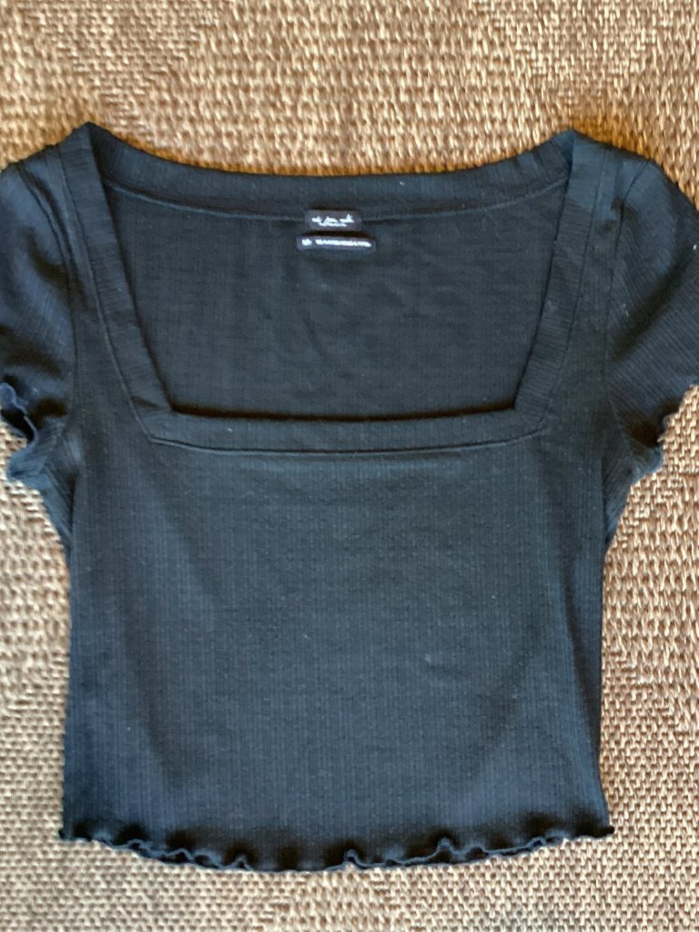 Out from Under by Urban Outfitters Black Square Neck Capped Short-Sleeve Cropped